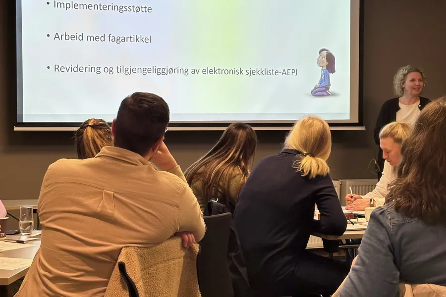 En gruppe personer som ser på en skjerm